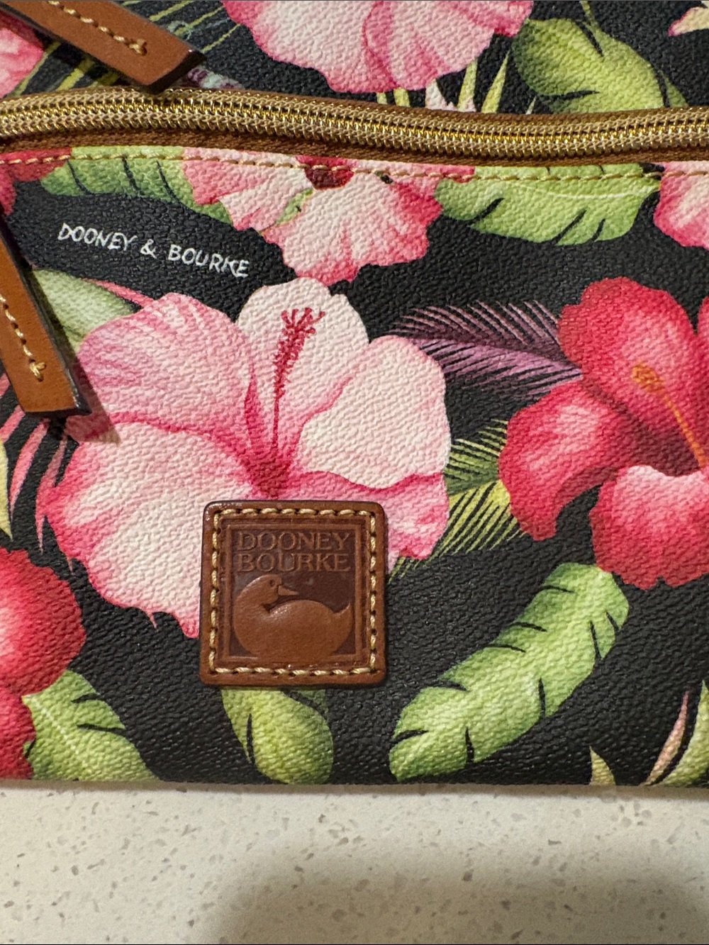 Dooney & Bourke Black Crossbody with Pink Floral Hibiscus Print - Picture 6 of 12